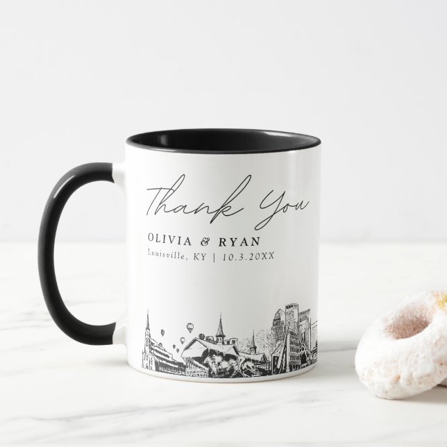 Louisville Sketch Simple Custom Wedding Coffee Mug (With Donut)