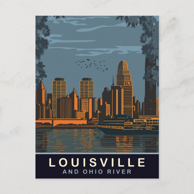 Louisville Skyline, Ohio river, Travel Postcard (Front)
