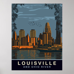 Louisville Skyline, Ohio river, Travel Poster