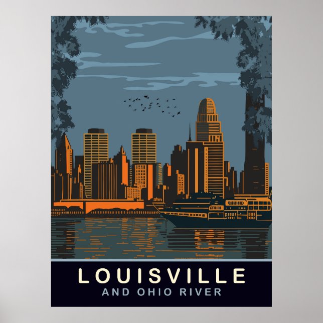 Louisville Skyline, Ohio river, Travel Poster (Front)