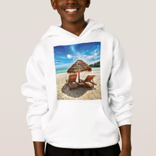 Lounge chairs on beach throw pillow