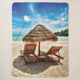 Lounge chairs on beach throw pillow