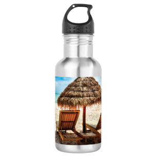 Lounge chairs on beach throw pillow 532 ml water bottle