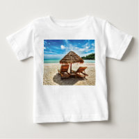 Lounge chairs on beach throw pillow