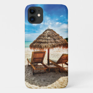 Lounge chairs on beach throw pillow Case-Mate iPhone case