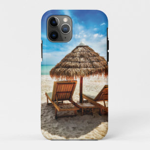 Lounge chairs on beach throw pillow Case-Mate iPhone case