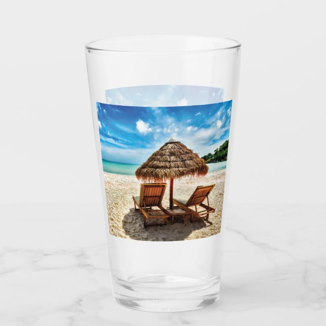 Lounge chairs on beach throw pillow glass (Front)