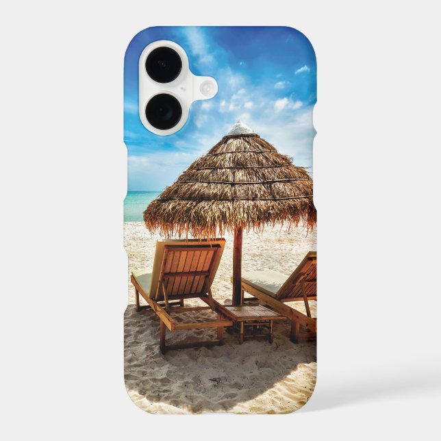 Lounge chairs on beach throw pillow iPhone case (Back)