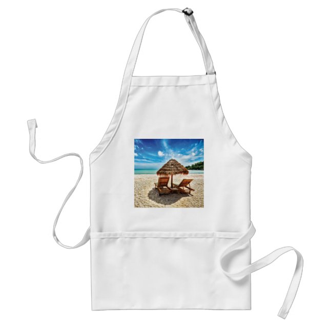 Lounge chairs on beach throw pillow standard apron (Front)