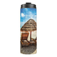 Lounge chairs on beach throw pillow