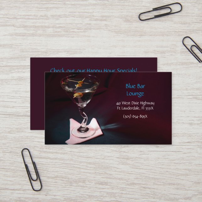 Lounge Dark Red Martini Bar Business Card (Front/Back In Situ)