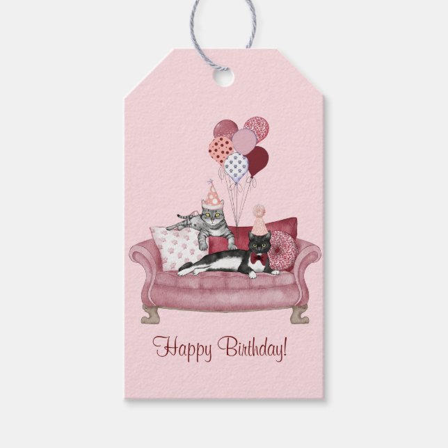 Lounging Cats Birthday Gift Tags (Front)