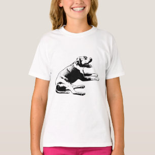 Lounging Dog, Pitbull Mix in Monochrome T-Shirt