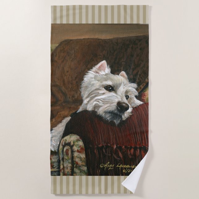 Lounging Westie on Sofa Beach Towel (Front)