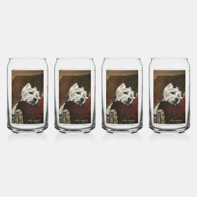 Lounging Westie on Sofa Can Glass (Front)