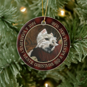 Lounging Westie on Sofa Ceramic Tree Decoration