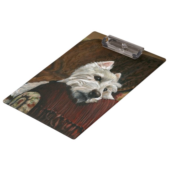 Lounging Westie on Sofa Clipboard (Angled)