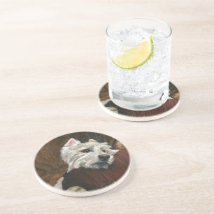 Lounging Westie on Sofa Coaster