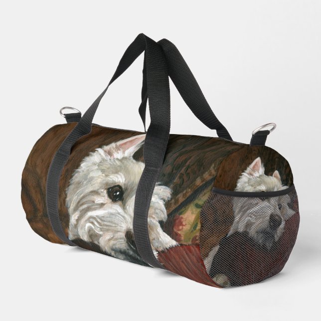 Lounging Westie on Sofa Duffle Bag (Right Corner)