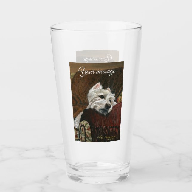 Lounging Westie on Sofa Glass (Front)