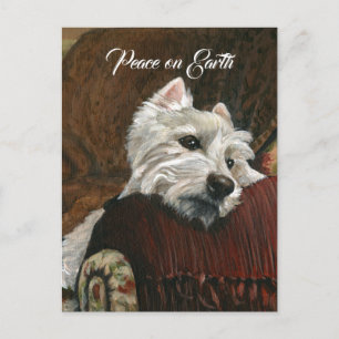 Lounging Westie on Sofa Holiday Postcard