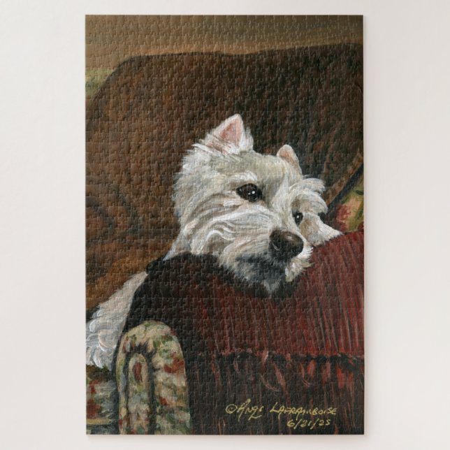 Lounging Westie on Sofa Jigsaw Puzzle (Vertical)