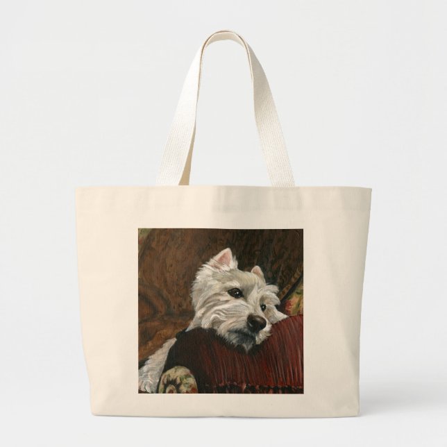 Lounging Westie on Sofa Large Tote Bag (Front)