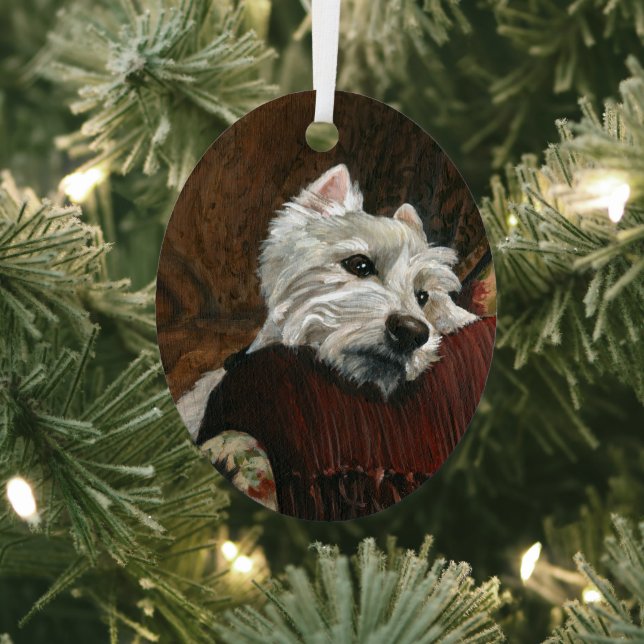 Lounging Westie on Sofa Metal Tree Decoration (Insitu)