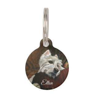 Lounging Westie on Sofa Pet Tag