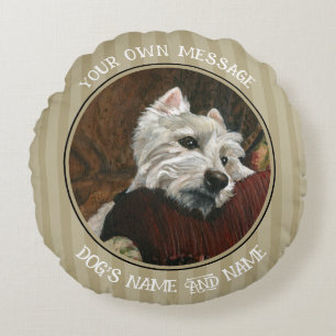 Lounging Westie on Sofa Round Cushion