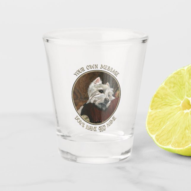 Lounging Westie on Sofa Shot Glass (Front)
