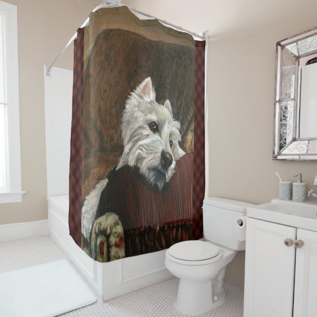 Lounging Westie on Sofa Shower Curtain (In Situ)