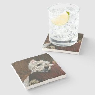 Lounging Westie on Sofa Stone Coaster