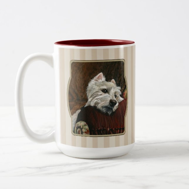 Lounging Westie on Sofa Two-Tone Coffee Mug (Left)