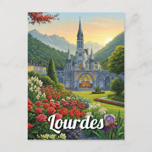 Lourdes France Travel Flowers Postcard