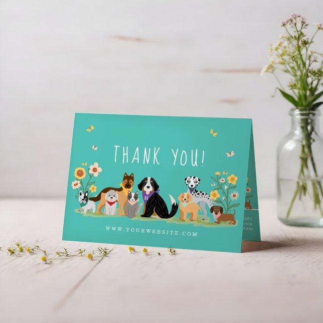 Lovable Happy Pet Family Pet Care, Grooming Teal Thank You Card (Lovable Happy Pet Family Pet Care, Grooming Teal Thank You Card)