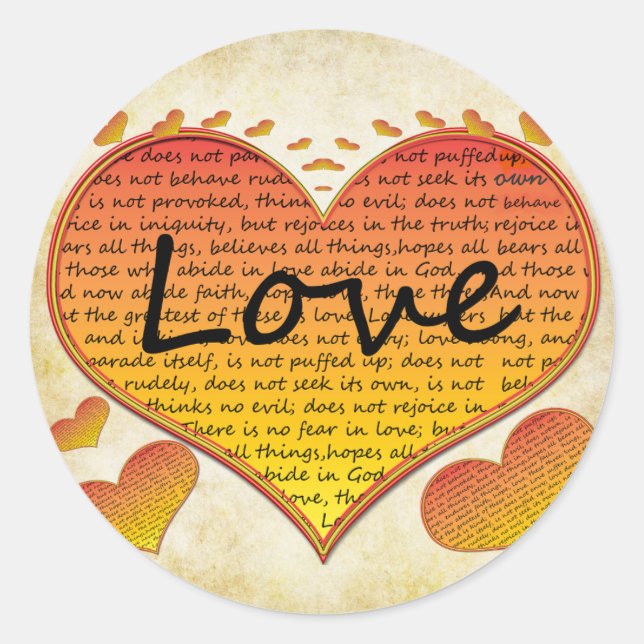 Love 1 Corinthians 13 Hearts Classic Round Sticker (Front)