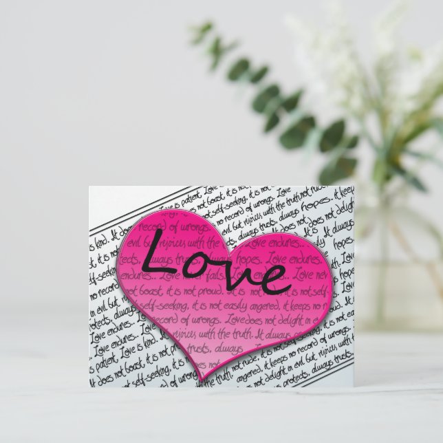 Love 1 Corinthians 13 Hearts Pink Postcard (Standing Front)