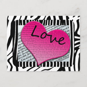 Love 1 Corinthians 13 Hearts Pink Zebra Postcard