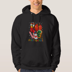 Love 1st First Grade Christmas Cute Snowman Teache Hoodie