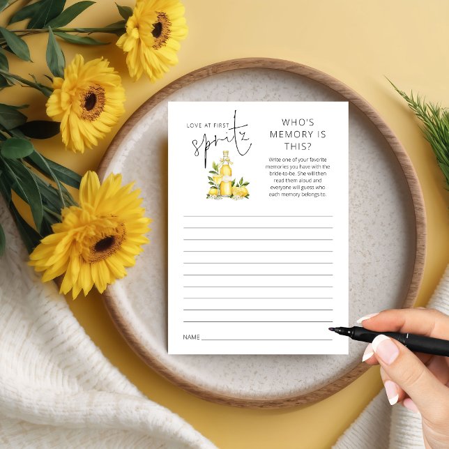 Love 1st Spritz Who’s Memory Bridal Shower Game Invitation (Creator Uploaded)
