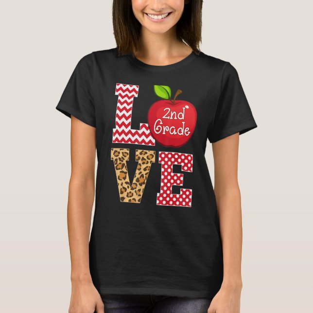 Love 2nd Grade Apple Tees Gift Teacher Leopard (Front)