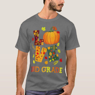 Love 2nd Grade Happy Fall Yall Autumn Teacher Stud T-Shirt