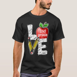 Love 2nd Second Grade Apple  Back To School Teache T-Shirt