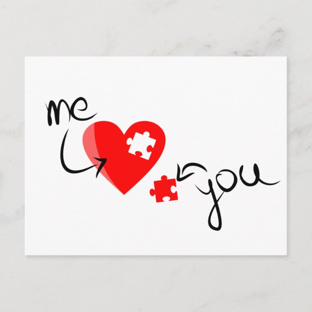 love-349631  RED PUZZLE HEART ME YOU MISSING YOU S Postcard (Front)