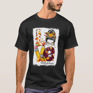 Love 3rd Grade Teacher Messy Bun Fall Season Autum T-Shirt