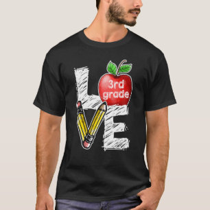 Love 3rd Third Grade Apple  Back To School Teacher T-Shirt