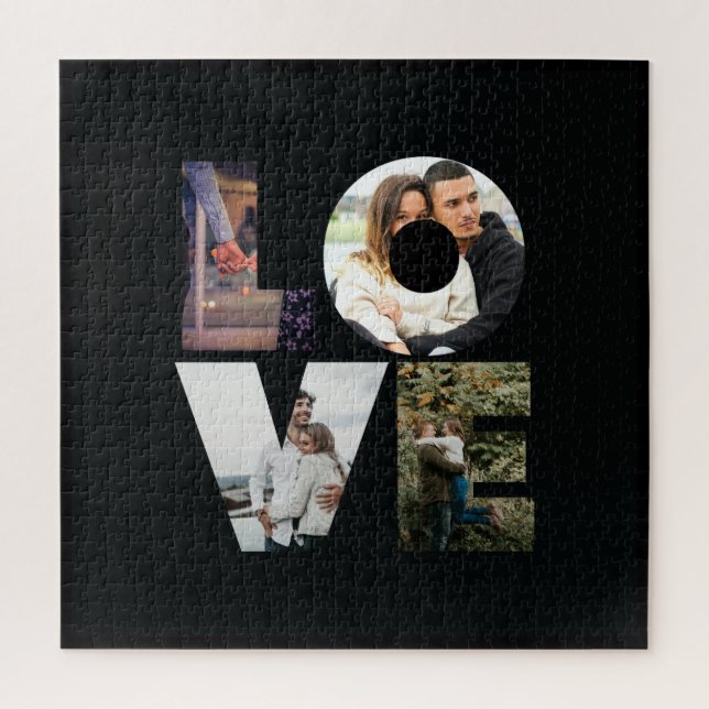 LOVE - 4 Couples/Family Photo Collage Solid Black Jigsaw Puzzle (Vertical)