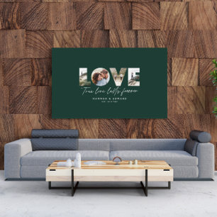 Love 4 photo modern minimal personalised green canvas print