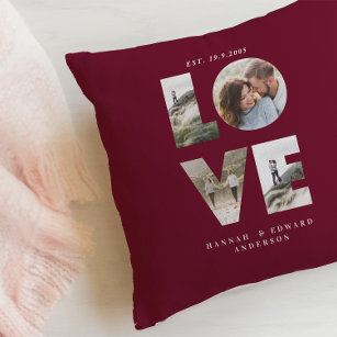 Love 4 photo simple modern personalised burgundy cushion